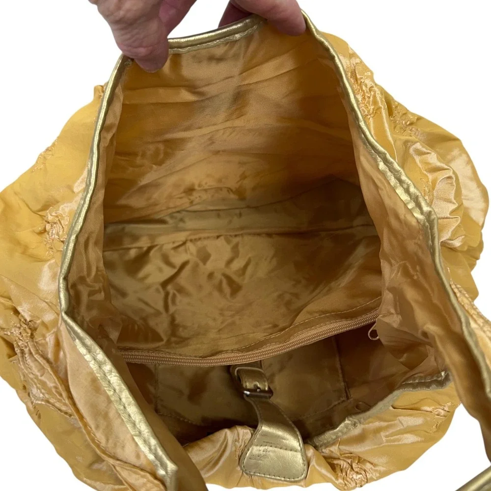 NWT‎ Chateau Shoulder Bag Womens Gold Satin Hobo Purse Ruched Metallic Evening